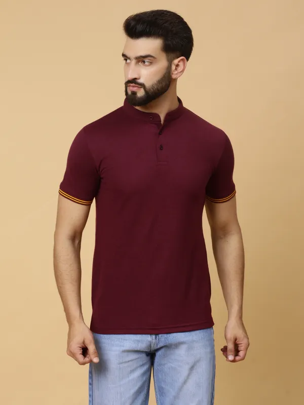 We_Perfect_Printed_Men_Polo_Neck_Maroon_T-Shirt