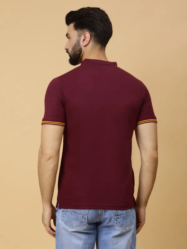We_Perfect_Printed_Men_Polo_Neck_Maroon_T-Shirt