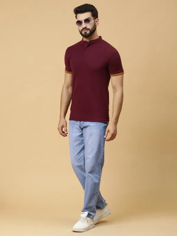 We_Perfect_Printed_Men_Polo_Neck_Maroon_T-Shirt
