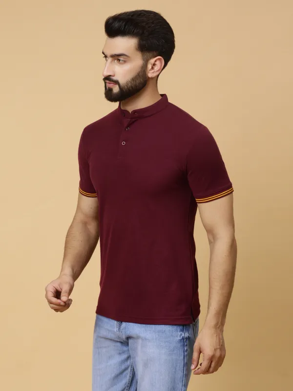 We_Perfect_Printed_Men_Polo_Neck_Maroon_T-Shirt