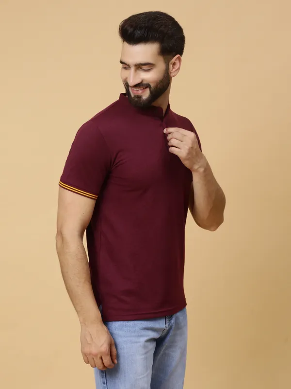 We_Perfect_Printed_Men_Polo_Neck_Maroon_T-Shirt