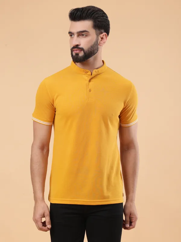 We_Perfect_Printed_Men_Polo_Neck_Yellow_T-Shirt