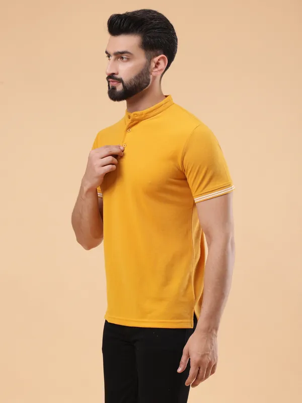We_Perfect_Printed_Men_Polo_Neck_Yellow_T-Shirt
