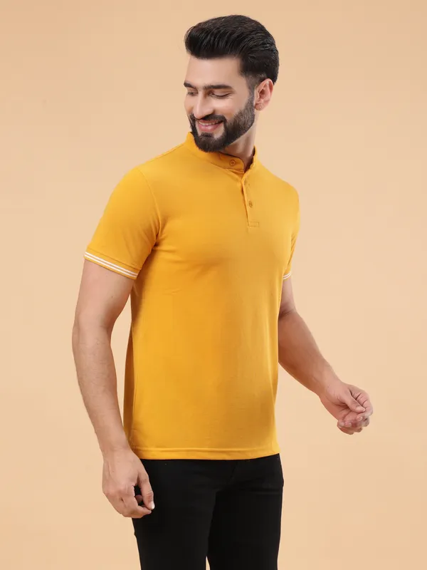 We_Perfect_Printed_Men_Polo_Neck_Yellow_T-Shirt