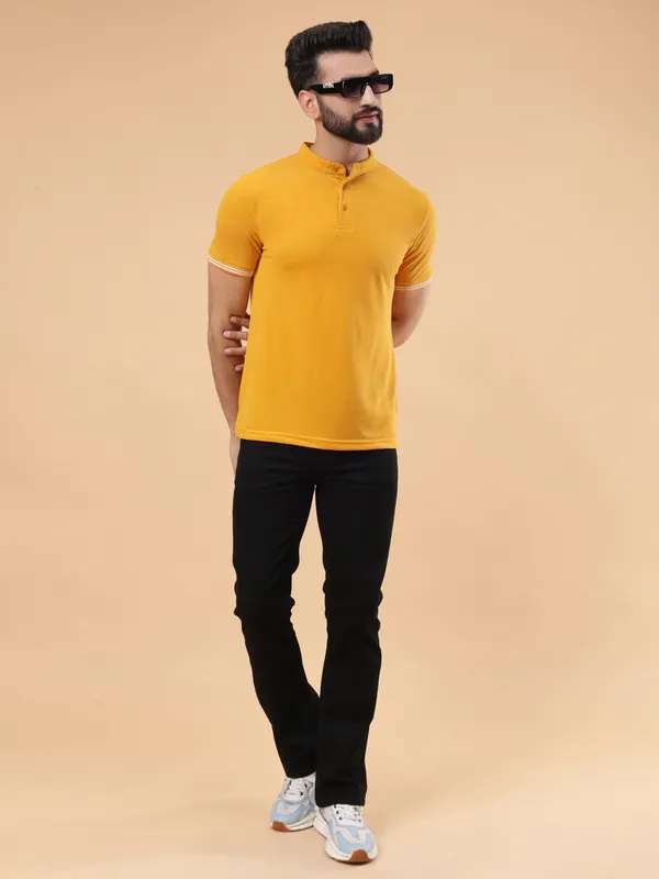 We_Perfect_Printed_Men_Polo_Neck_Yellow_T-Shirt