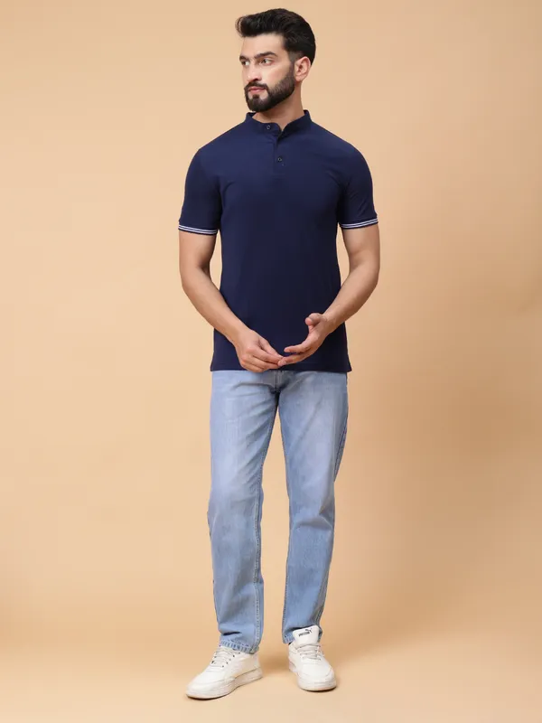 We_Perfect_Printed_Men_Polo_Neck_Navy_Blue_T-Shirt