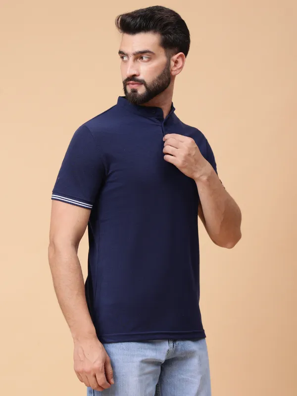We_Perfect_Printed_Men_Polo_Neck_Navy_Blue_T-Shirt
