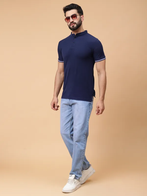 We_Perfect_Printed_Men_Polo_Neck_Navy_Blue_T-Shirt