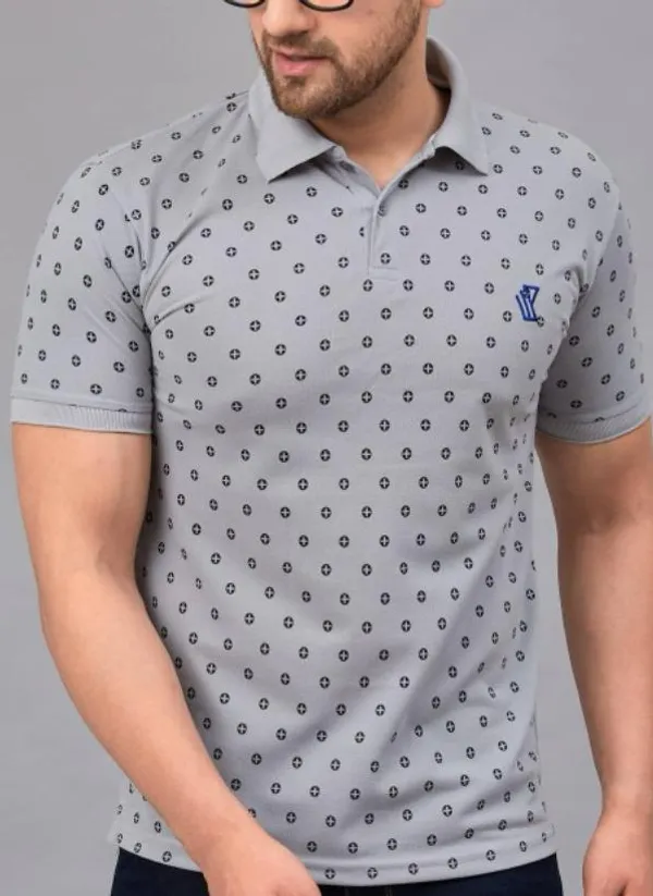 Printed_Men_Polo_Neck_Grey_T-Shirt