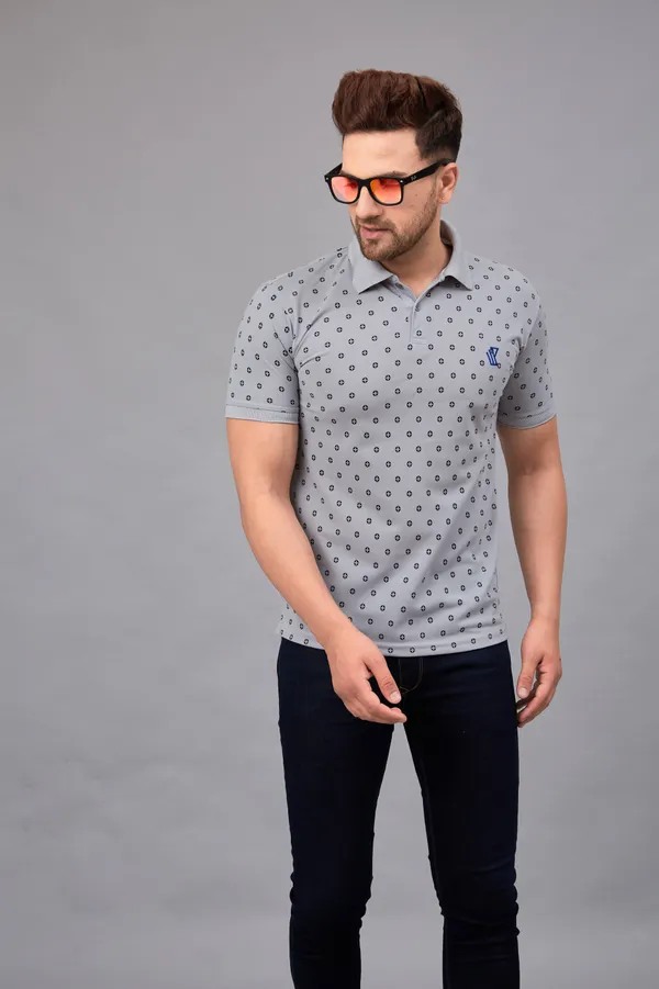 Printed_Men_Polo_Neck_Grey_T-Shirt