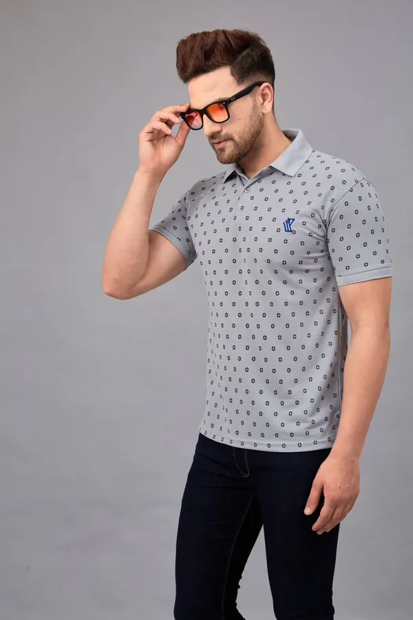 Printed_Men_Polo_Neck_Grey_T-Shirt