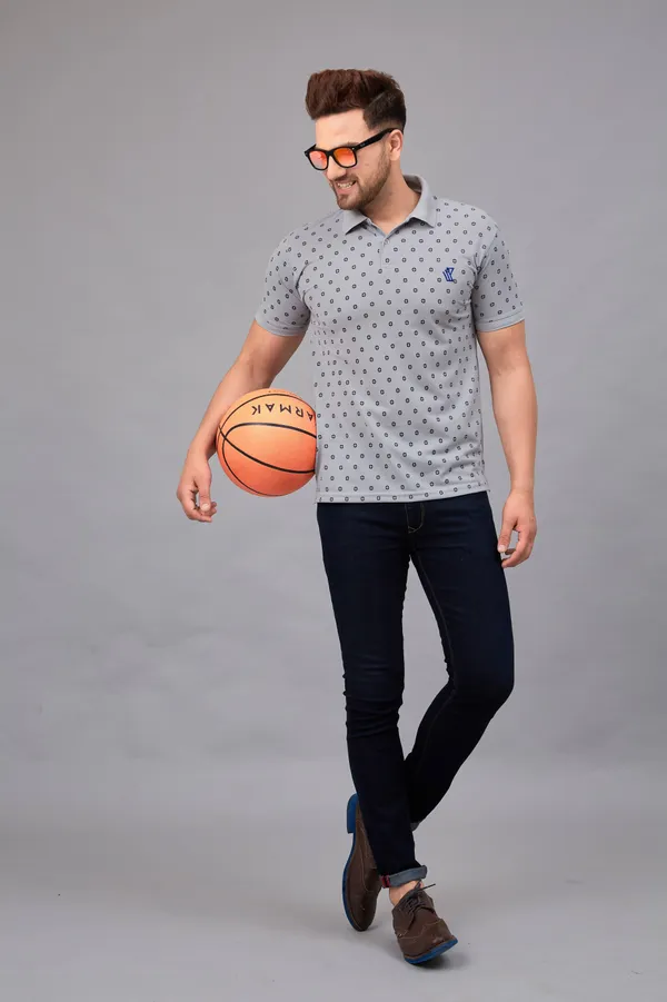 Printed_Men_Polo_Neck_Grey_T-Shirt