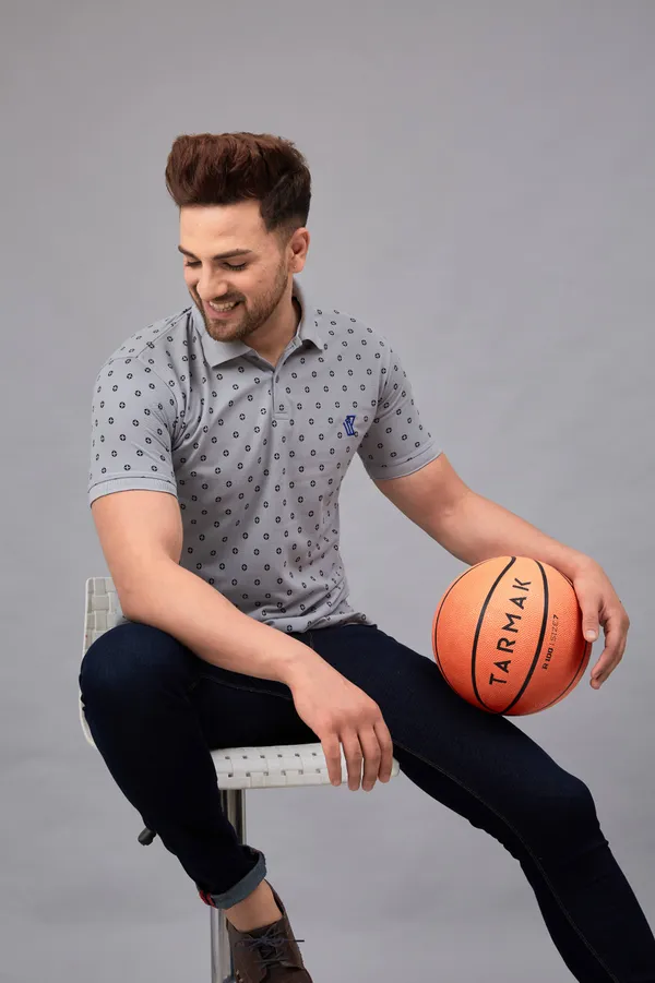 Printed_Men_Polo_Neck_Grey_T-Shirt
