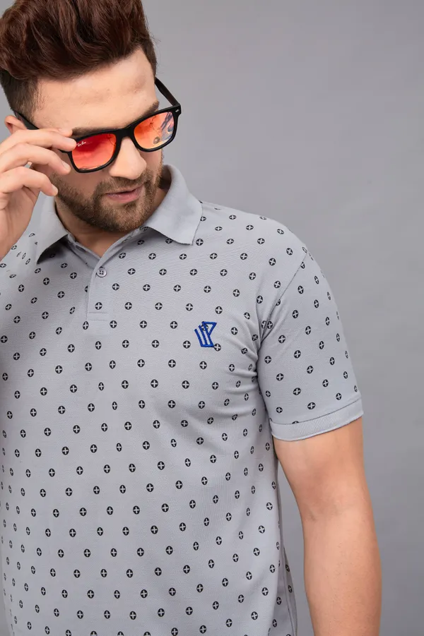 Printed_Men_Polo_Neck_Grey_T-Shirt
