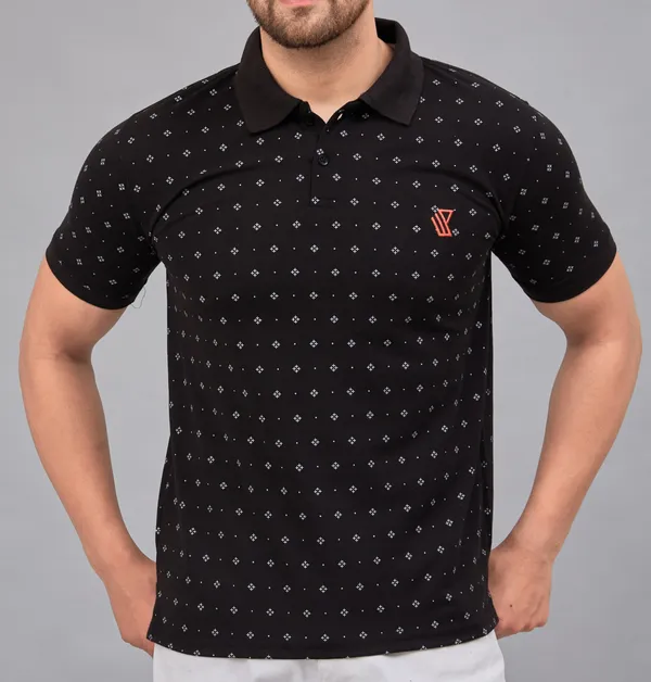 Printed_Men_Polo_Neck_Black_T-Shirt