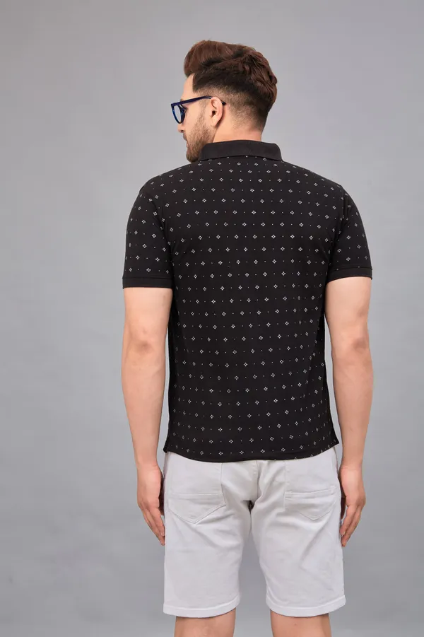 Printed_Men_Polo_Neck_Black_T-Shirt