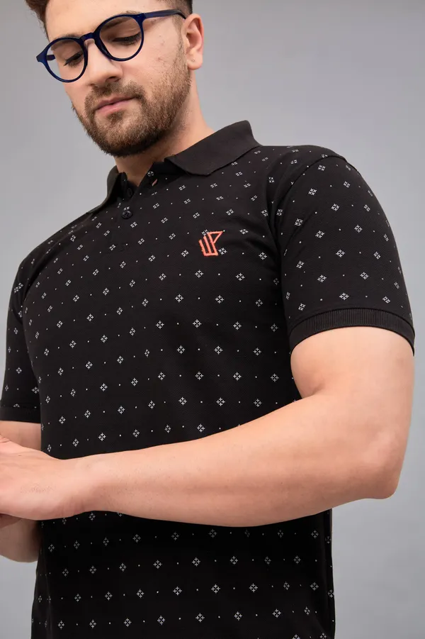 Printed_Men_Polo_Neck_Black_T-Shirt