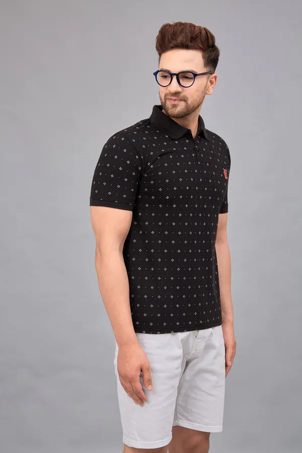 Printed_Men_Polo_Neck_Black_T-Shirt