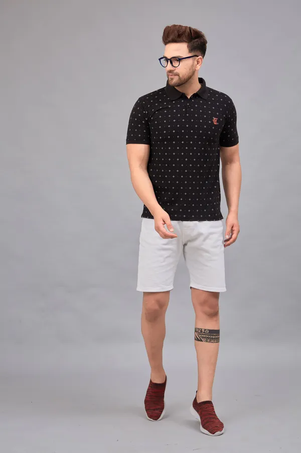 Printed_Men_Polo_Neck_Black_T-Shirt