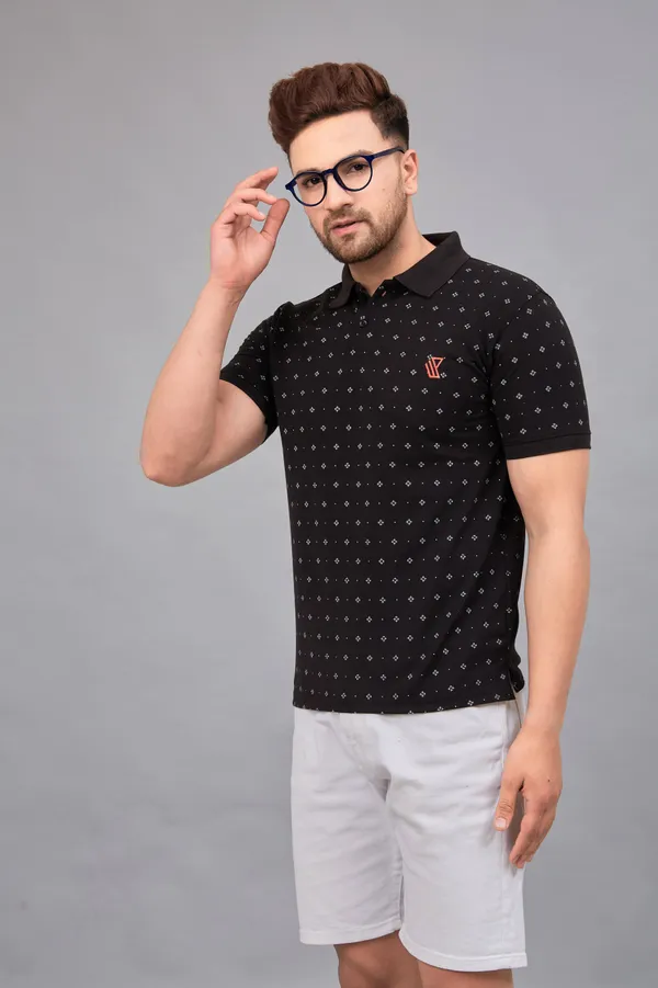 Printed_Men_Polo_Neck_Black_T-Shirt