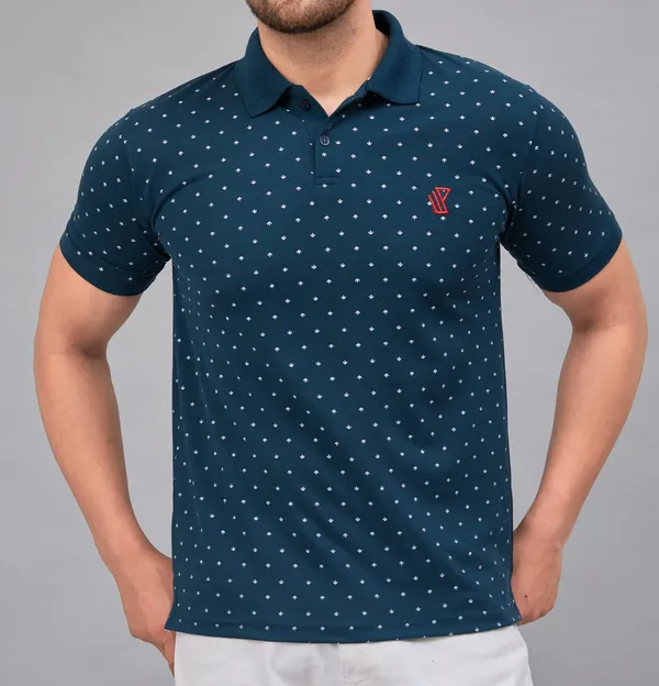 Printed_Men_Polo_Neck_Green_T-Shirt