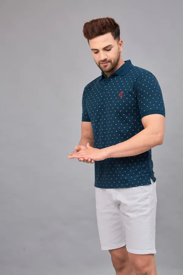 Printed_Men_Polo_Neck_Green_T-Shirt