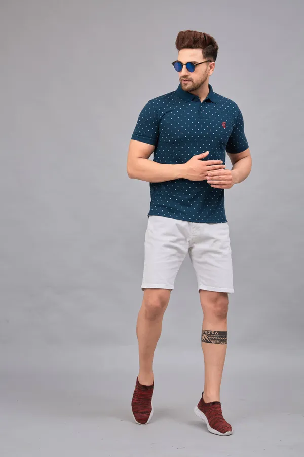 Printed_Men_Polo_Neck_Green_T-Shirt