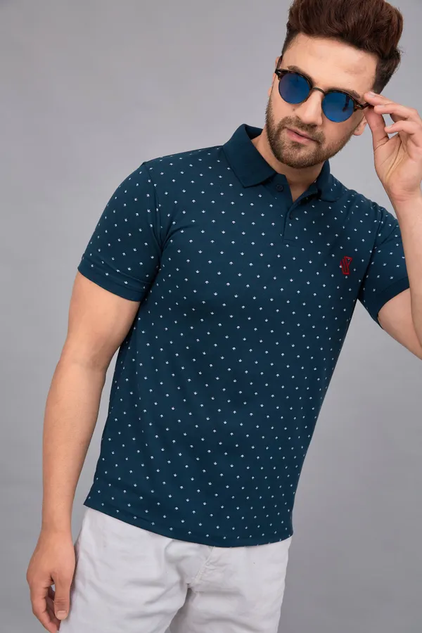 Printed_Men_Polo_Neck_Green_T-Shirt