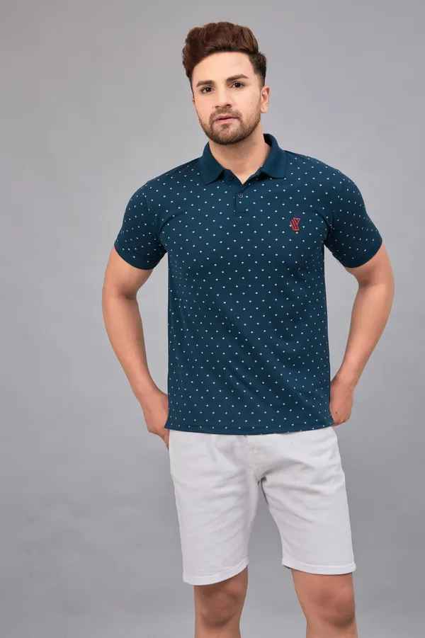 Printed_Men_Polo_Neck_Green_T-Shirt