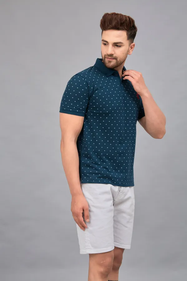 Printed_Men_Polo_Neck_Green_T-Shirt
