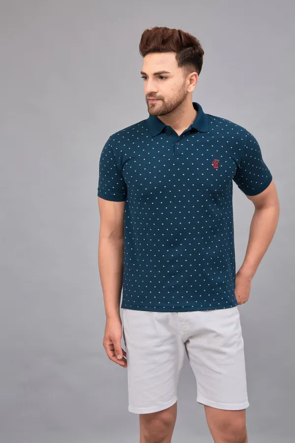 Printed_Men_Polo_Neck_Green_T-Shirt