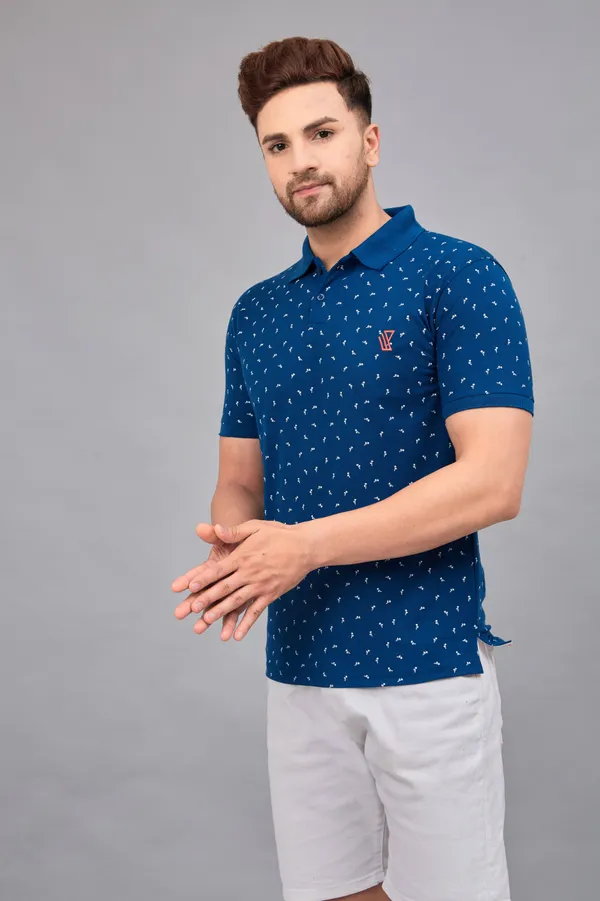 Printed_Men_Polo_Neck_Blue_T-Shirt