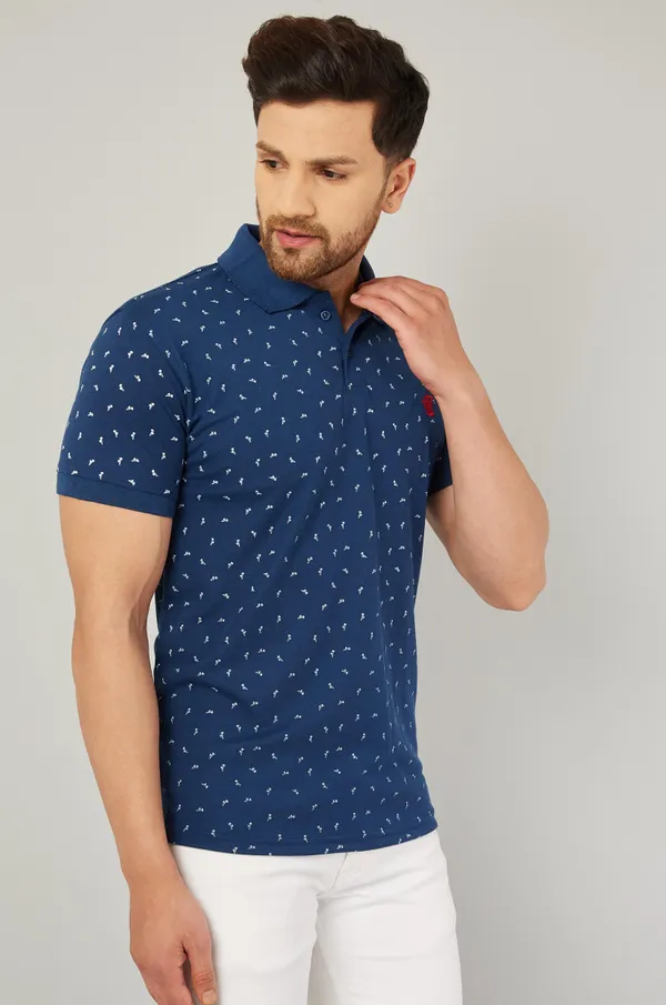 Printed_Men_Polo_Neck_Navy_Blue_T-Shirt