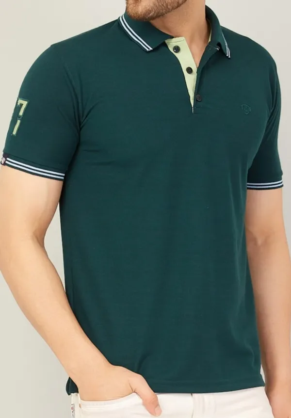 We_Perfect_Solid_Men_Polo_Neck_Green_T-Shirt
