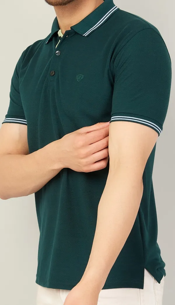We_Perfect_Solid_Men_Polo_Neck_Green_T-Shirt