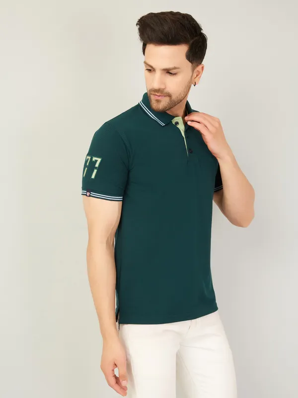 We_Perfect_Solid_Men_Polo_Neck_Green_T-Shirt
