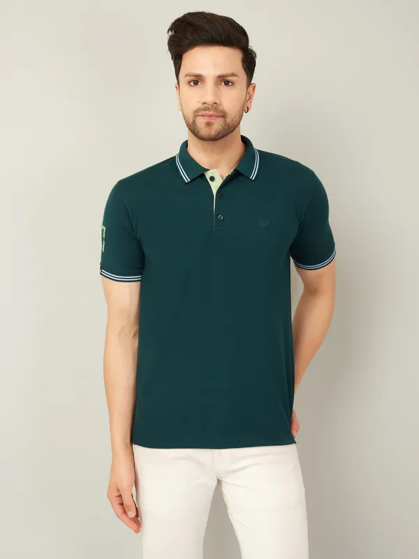 We_Perfect_Solid_Men_Polo_Neck_Green_T-Shirt