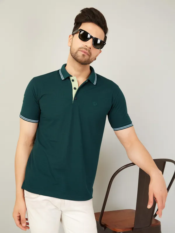 We_Perfect_Solid_Men_Polo_Neck_Green_T-Shirt