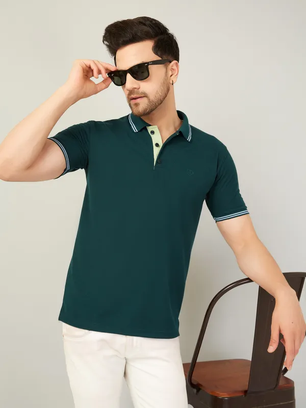 We_Perfect_Solid_Men_Polo_Neck_Green_T-Shirt