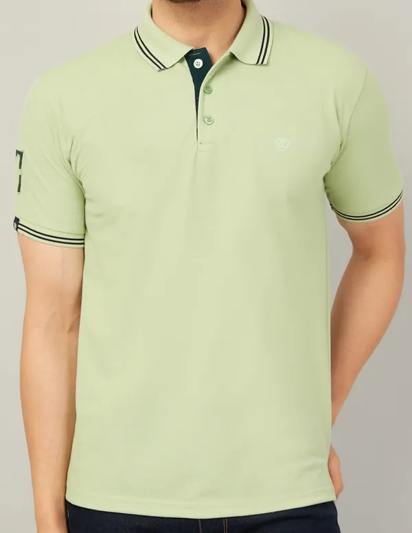 We_Perfect_Solid_Men_Polo_Neck_Green_T-Shirt