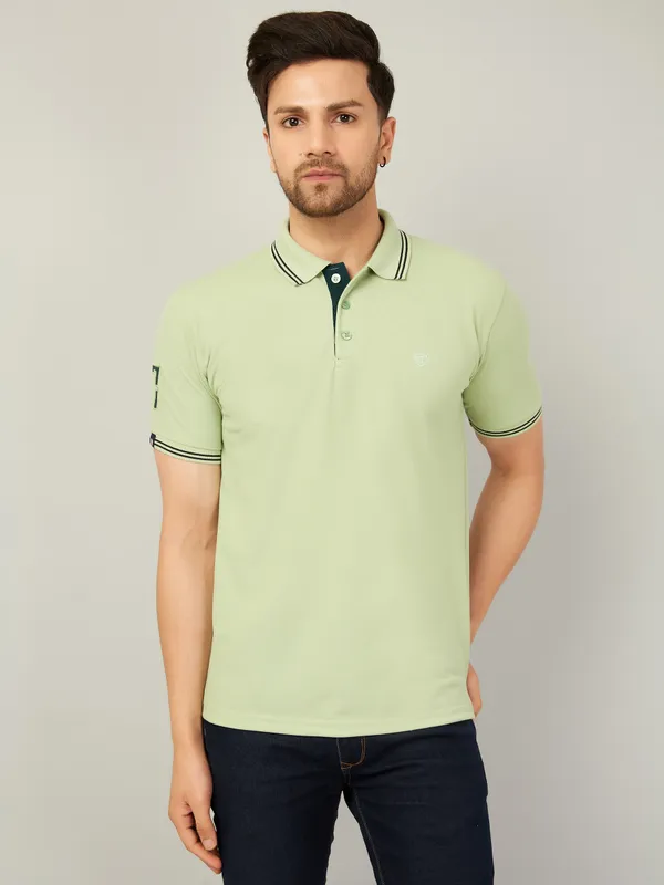 We_Perfect_Solid_Men_Polo_Neck_Green_T-Shirt