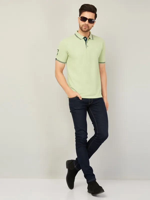 We_Perfect_Solid_Men_Polo_Neck_Green_T-Shirt