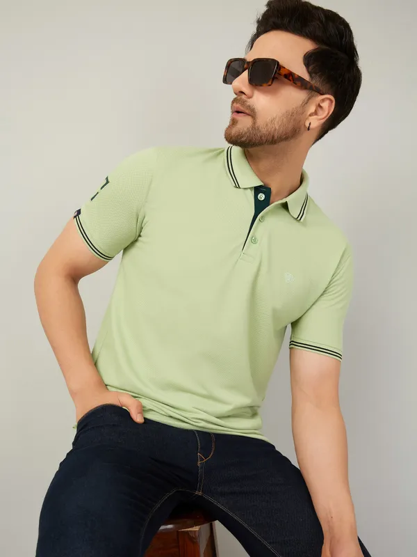 We_Perfect_Solid_Men_Polo_Neck_Green_T-Shirt