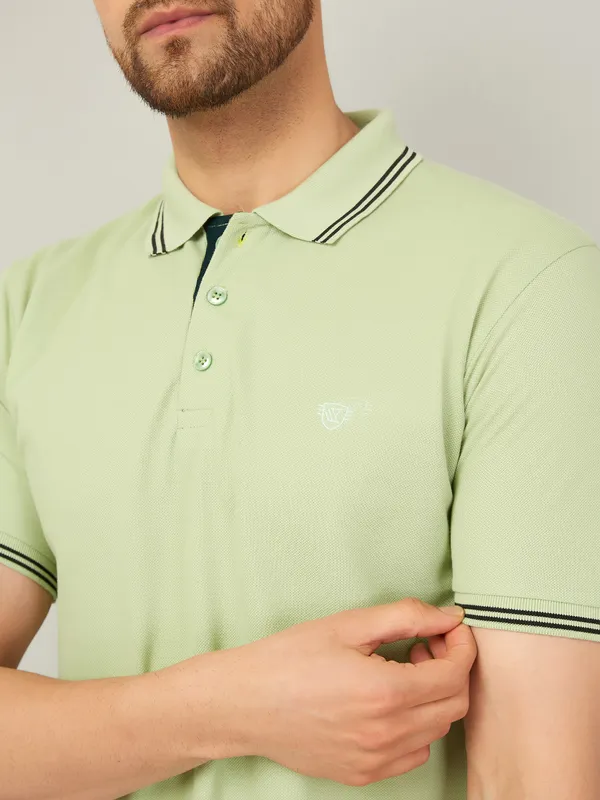 We_Perfect_Solid_Men_Polo_Neck_Green_T-Shirt