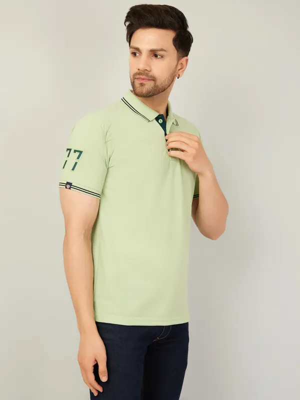 We_Perfect_Solid_Men_Polo_Neck_Green_T-Shirt