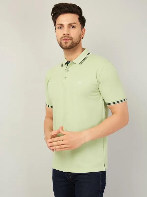 We_Perfect_Solid_Men_Polo_Neck_Green_T-Shirt