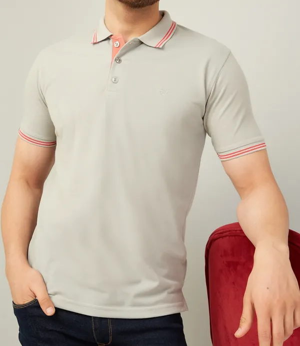 We_Perfect_Solid_Men_Polo_Neck_Beige_T-Shirt