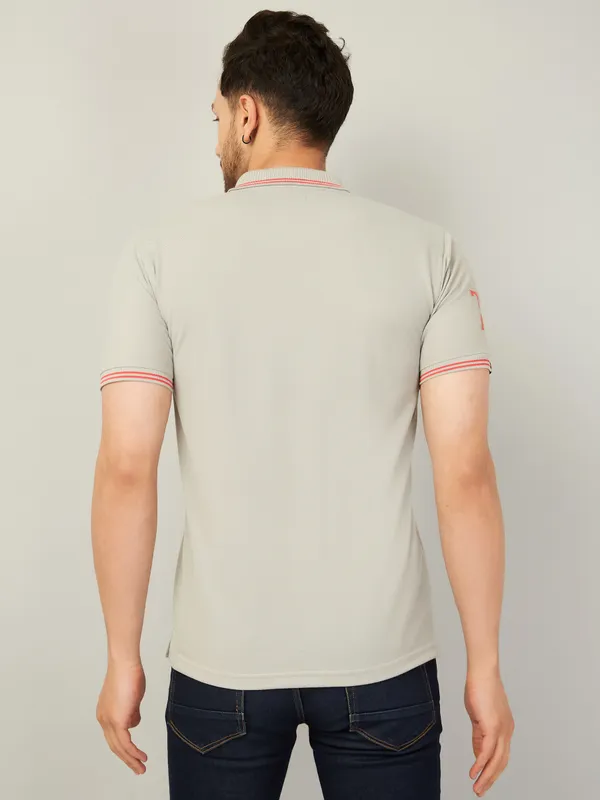 We_Perfect_Solid_Men_Polo_Neck_Beige_T-Shirt