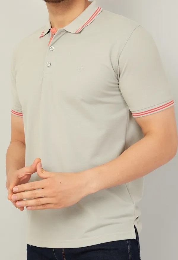 We_Perfect_Solid_Men_Polo_Neck_Beige_T-Shirt