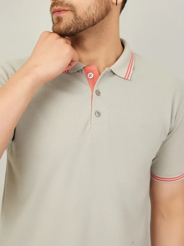 We_Perfect_Solid_Men_Polo_Neck_Beige_T-Shirt